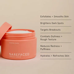 Barefaced Toning Pads (60 count) - Exfoliating Face Pads with 2% Glycolic Acid & Salicylic Acid - Brightens & Cleanses Skin, Clears Pores, Reduces Fine Lines & Wrinkles