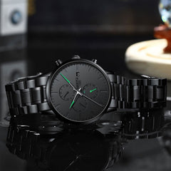 NIBOSI Men's Watches Analog Minimalist Black Dial Watches for Men Business Chronograph Military Casual Wrist Watches Stainless Steel Strap Date - Green