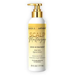 BASK & LATHER Scalp Moisturizing Leave-In, Vegan, Aloe & Mint, 6 FL OZ | Lightweight vegan leave-in with Aloe, Mint & Agave; seals in moisture, no buildup. Silicone & paraben-free.