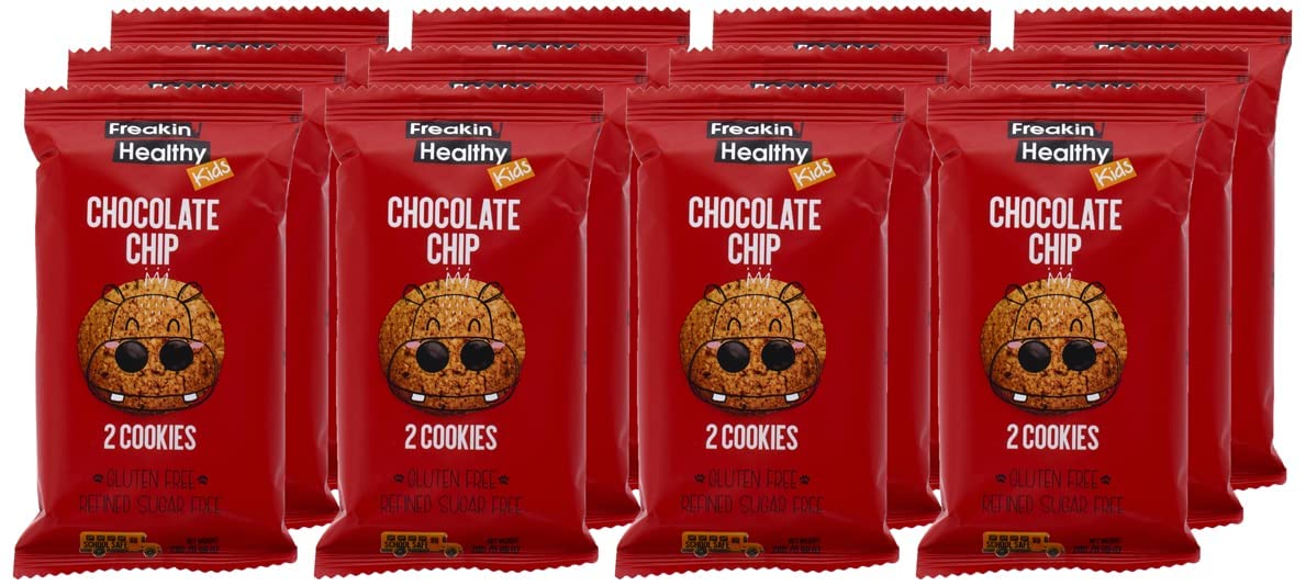 Freakin Healthy Chocolate Chip Cookies, Soft Baked Biscuits, Made with Raw Choco, Plant Based Kids Snacks, Launch box friendly treat - 336g, Pack of 12