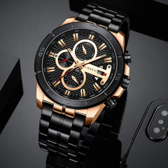 CURREN Quartz Watches for Men's Original Brand Calendar Multi-function style Waterproof Boys Steel Wrist Watch 8337 - Black
