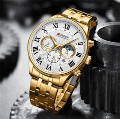 CURREN Original Brand Stainless Steel Band Wrist Watch For Men With Brand (Box & Bag)-8427 - GOLD WHITE