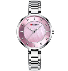 CURREN 9051 Woman Quartz Watch Chronograph Fashion Casual Stainless Steel Band Female Wristwatch - Silver