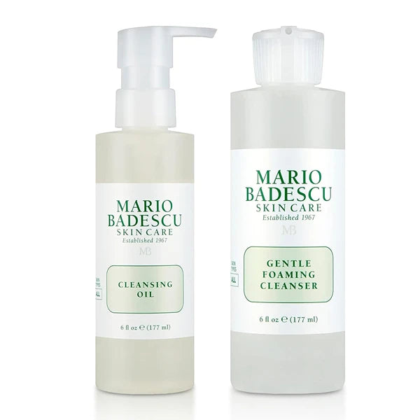 Mario Badescu Double Cleansing Skincare Bundle – Cleansing Oil & Gentle Foaming Cleanser Face Wash for All Skin Types – Lightweight Oil Makeup Remover & Deep Facial Cleanser