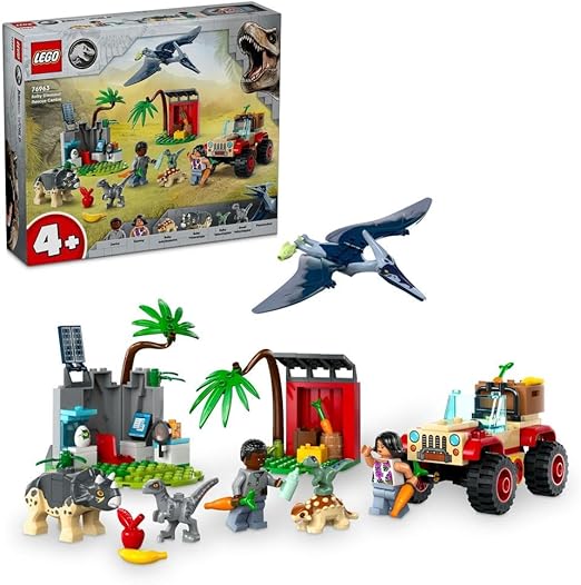 LEGO Jurassic World Baby Dinosaur Rescue Centre Toy for Kids, Mini Triceratops, Ankylosaurus and Velociraptor Dino Figure Toys, Gifts for Boys and Girls Aged 4 Plus 76963