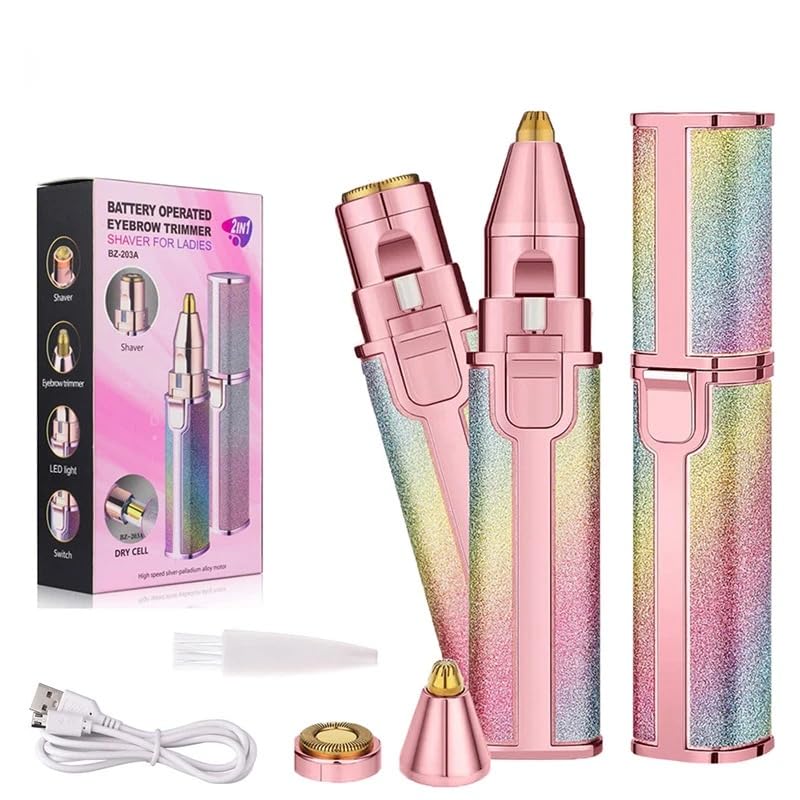 VIO® 2 in 1 Facial Women Hair Remover Eyebrow Trimmer Rechargeable Painless Precision Lipstick Style Razor Trimmer for Facial Body Hair Shaver for Lips Nose Chin Face with LED Light Design 1