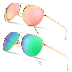 SUNGAIT Vintage Round Sunglasses for Women Men and Lightweight Oversized Aviator Sunglasses