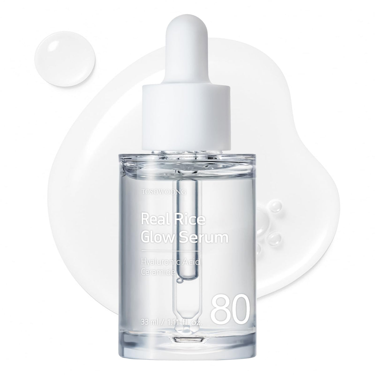 TOSOWOONG Real Rice Glow Serum with 80% Rice Bran Water and Niacinamide – Helps Improve the Look of Uneven Tone and Dull Skin – Daily Korean Skincare for All Skin Types, 33ml, 1.11 fl. oz