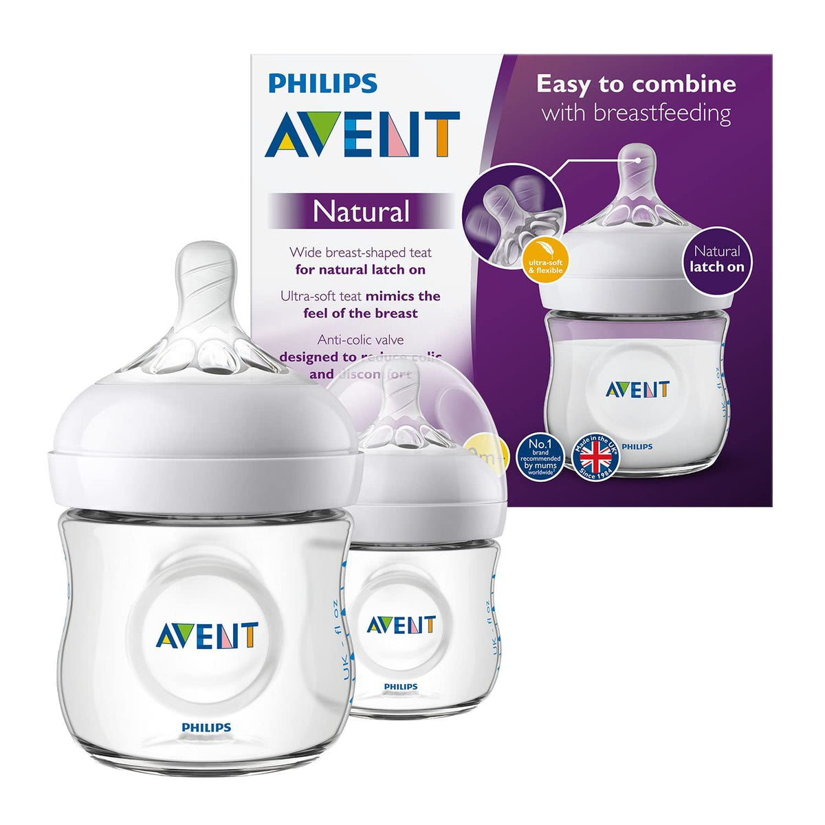 Philips Avent 125ml Natural Feeding Bottle (Clear, Pack of 2)