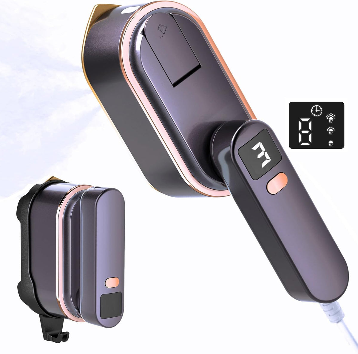 ENYEE Travel Steamer Iron for Clothes - 1200W Handheld Size Portable Travel Steamer, 3 Steam Levels Clothes Steamer with LCD Screen, 10S Fast Heat-up Steamer for Dress Shirt Home Travel (Purple)
