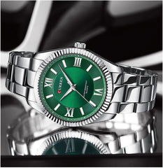 CURREN-Men's Stainless Steel Band Watch, Simple, Round Dial, Casual, Fashion, Water Resistant, Quartz, 8453 - SILVER GREEN