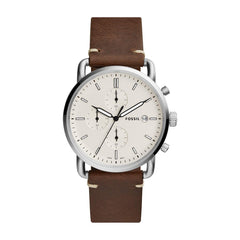 Fossil Mens Quartz Watch, Analog Display and Leather Strap - Brown/White