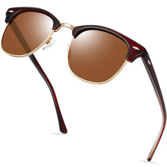 KANASTAL Polarized Horn Rimmed Sunglasses for Men and Women, Classic Half Frame Sun Glasses, Semi Rimless Shades for Womens 100% UV400 Protection Driving