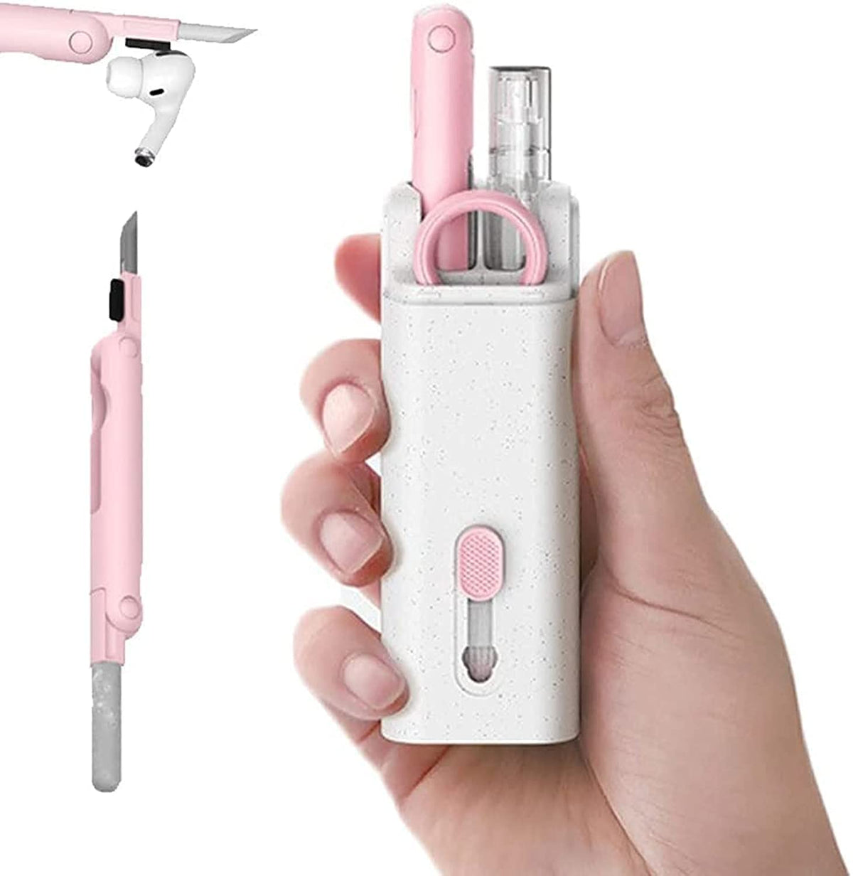 V2COM 7-In-1 Electronics Cleaner Kit - 7 in 1 Keyboard Bluetooth Headset Cleaning Brush Kit, Portable Multifunctional Cleaning Tool for PC Monitor, Earbud, Cell Phone, Laptop Etc (pink)