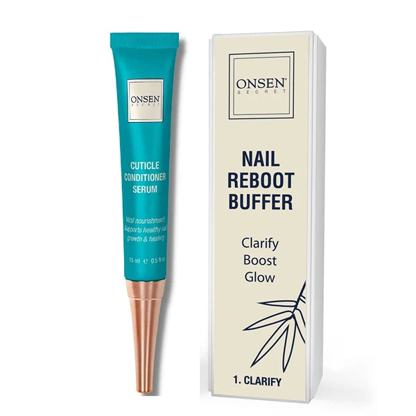 Onsen Secret Cuticle Conditioner Cream 15ml + Professional Nail Buffer Block. Cuticle Oil That Sooth, Repair & Strengthen Cuticles & Nails, 3 Way Nail Buffing Block