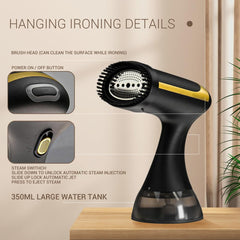 Beauenty Steamer for Clothes, Steam Iron Garment & Fabric Wrinkle Remover, 30-Second Fast Heat Up, 350ml Detachable Water Tank, 30 Minutes Continuous Steam for Home, Office and Travel