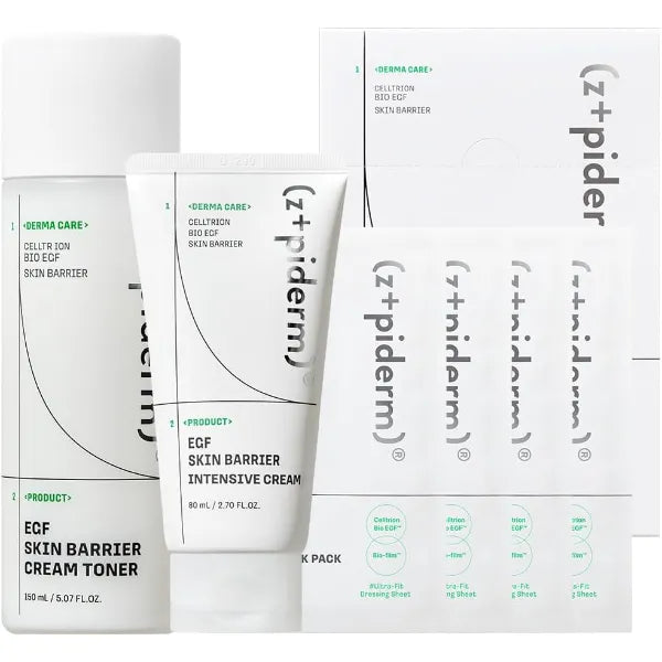 Zipiderm EGF Skin Barrier Intensive Moisture Set – Cream Toner + Intensive Cream + Dressing Sheet Masks(4EA), Korean Deep Hydration & Barrier-Repair Routine for Dry, Sensitive & Irritated Skin