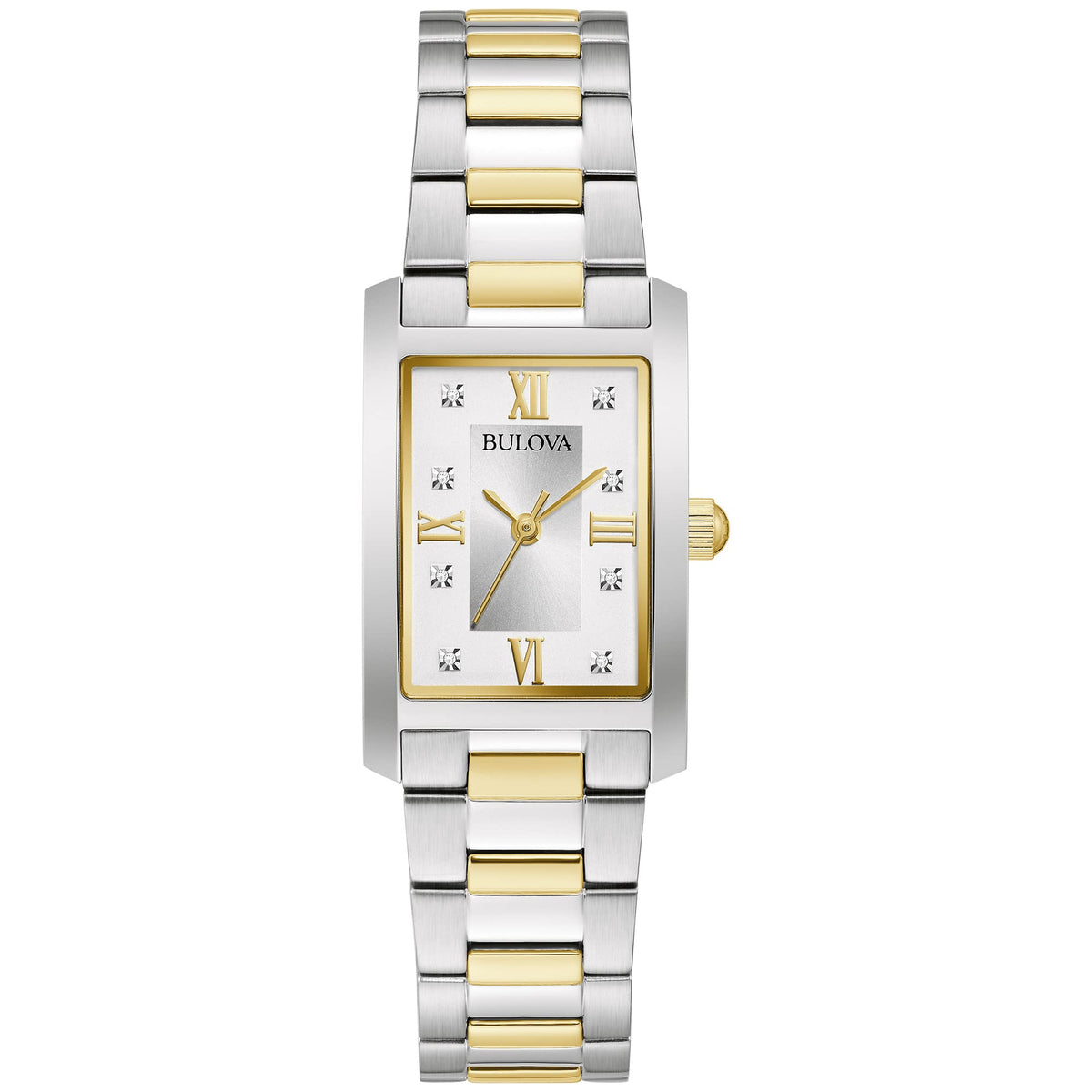 Bulova Ladies' Classic Diamond Two-Tone Stainless Steel 3-Hand Quartz Watch, Rectangle - Band Two Tone
