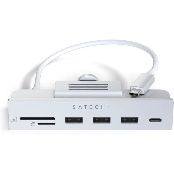 Satechi USB C Hub, iMac USB Adapter, USB C Data Port, USB-A 3.0 Data, Micro/SD Card Readers, USB C Clamp Hub for iMac M4, Does Not Fit 2020 iMac & Earlier Models - Silver