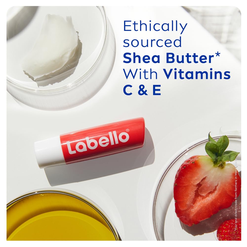 NIVEA LABELLO Lip Balm, Moisturising Lip Care, Strawberry Shine, 4.8g
