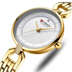 CURREN 052-Gold White Analog Watch - for Girls, Gold White, Free Size, Analog Watch - Gold