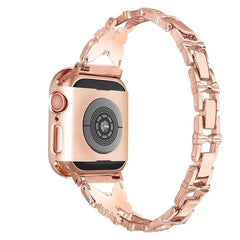 KASTWAVE Band Compatible with Apple Watch 42mm 44mm 45mm, Lightweight for Women, Easy Adjustable Bracelet, Shiny Diamond on Butterfly, Jewelry Metal Strap for iWatch Series 7 6 5 4 3 2 1 SE(Rose Gold)