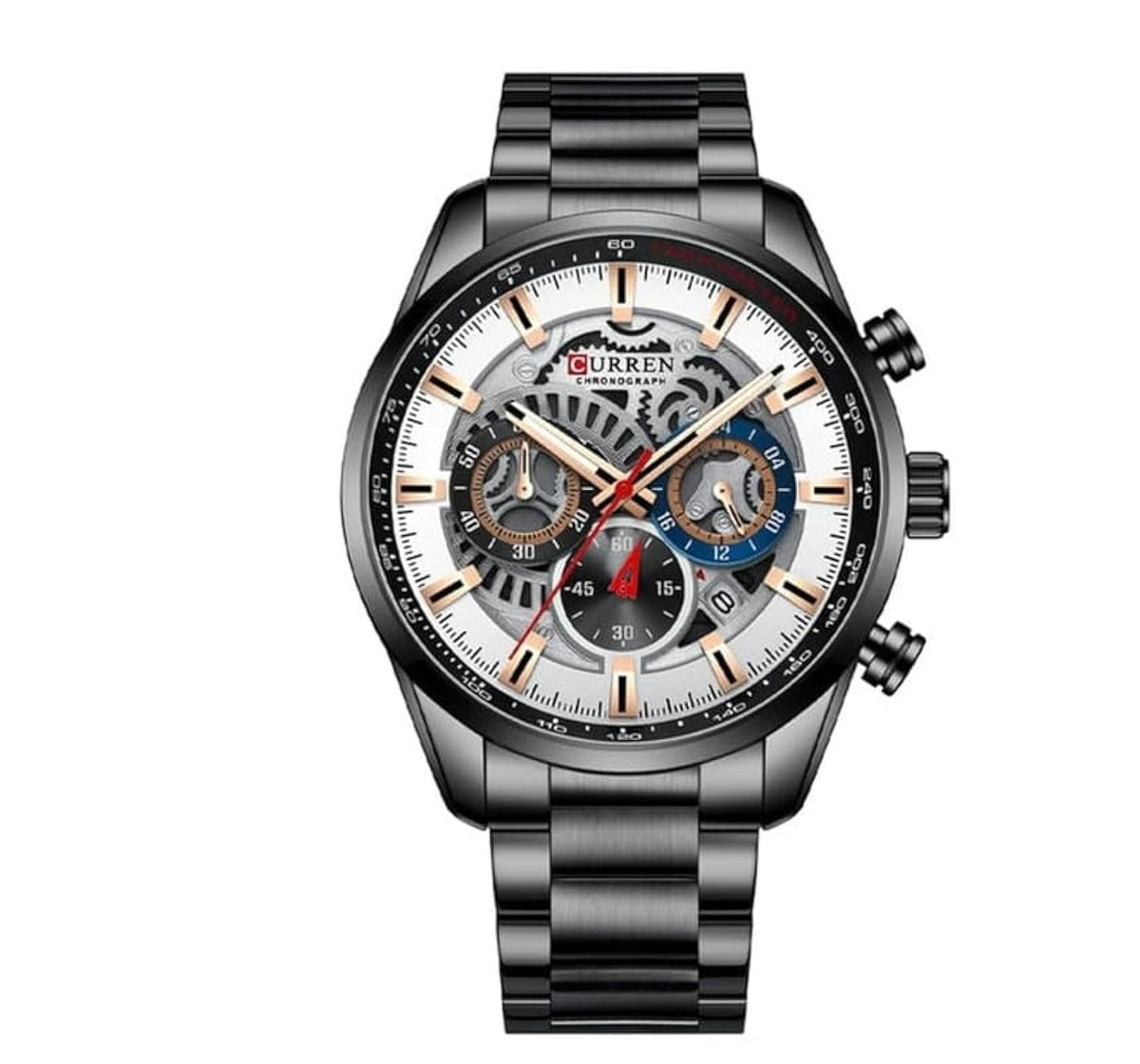 CURREN 8391 Top Luxury Brand Men's Casual Sports Watch Men's Watch, Waterproof Luminous Stainless Steel Men's Wrist Watch - BLACK WHITE