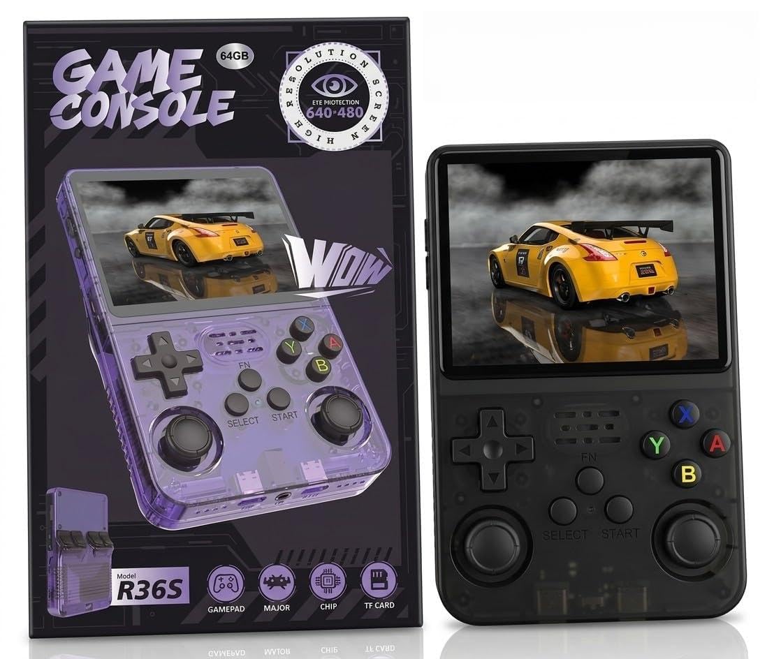 Zain R36S Retro Handheld Game Console - 64GB Portable Video Game Player, 640x480 IPS Screen, Dual Joysticks