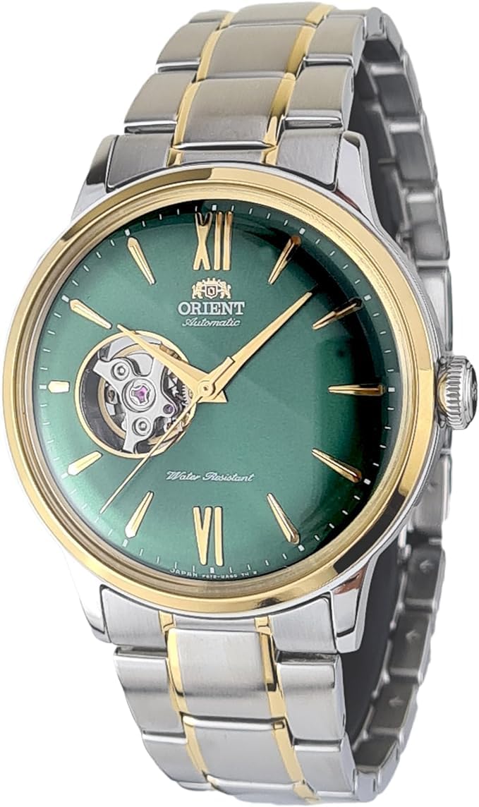 Orient RA-AG0432 Bambino Semi Skeleton Automatic Mechanical Analog Wrist Watch for Men, 40.5 mm Case Size, Green/Silver