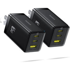 Baseus 65W USB-C Charger (2-Pack), 3-Port PPS Fast Charging Compact Foldable Wall Adapter for MacBook, iPad Pro, Galaxy S24, iPhone 17/16 & More