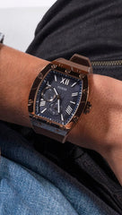 GUESS Men's 43mm Watch - Brown Strap Navy Dial Coffee Case