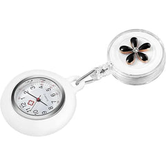 Retractable Nurse Watches Clip-on Hanging Fob Portable Pocket Watch with Cute Flower Pattern Lapel Watches for Nurses Doctors with Silicone Cover