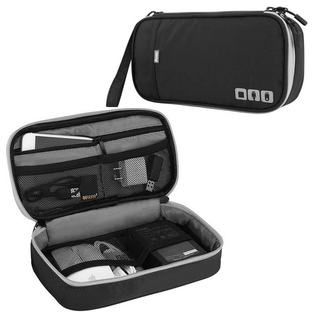 Bhuuno Acoki Travel Carry Bag,Electronic Accessories Thicken Cable Organizer Bag Portable Case for Hard Drives, Cables, Black(S)