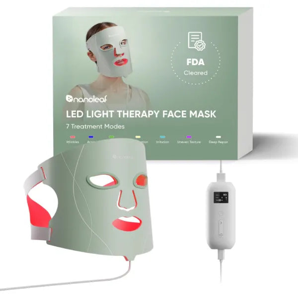 Nanoleaf FDA-Cleared LED Light Therapy Face Mask with 7 Treatment Modes - Professional Red & Blue Light with NIR Facial Device for Anti-Aging - 432 LEDs, Rechargeable