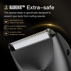 Electric Body Hair Trimmer for Men Groin Trimmer Beard Hair Clippers Mens Grooming Kit, Cordless Ceramic Blade Heads IPX6 Waterproof for Wet/Dry Use Low Sound Body Trimmer (Light-Recharge Dock)