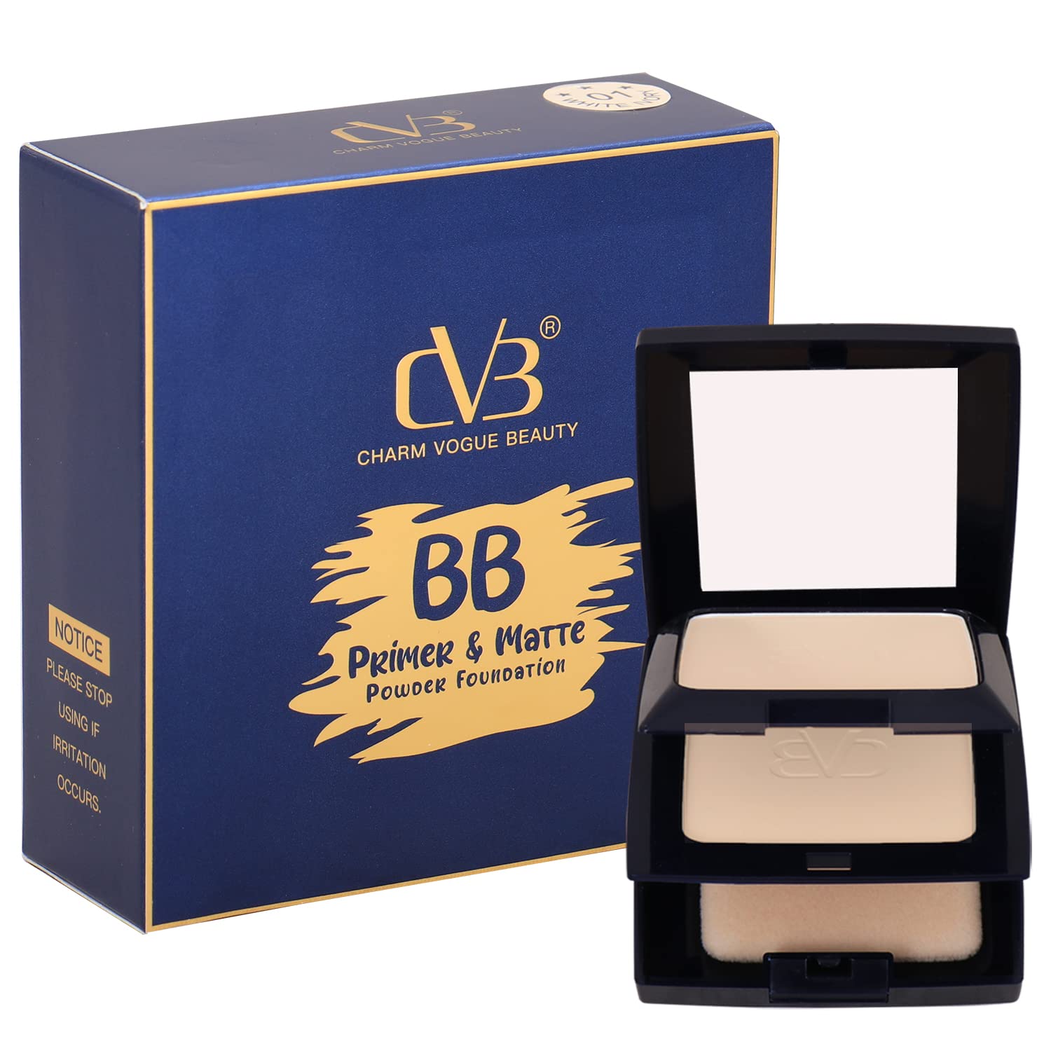 CVB C94 BB Primer & Matte Powder Foundation Lightweight Pressed Makeup Base with Long Lasting Finishing Coverage (01, White Ivory)