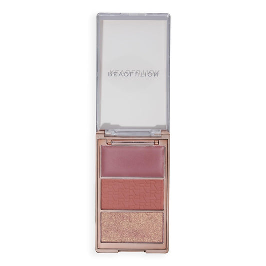Revolution, Blush Icon Palette, Cream & Pressed Powder Blusher, Highly Pigmented, Face Palette, Vegan & Cruelty-Free, 3 Shades, Aura Points Rose