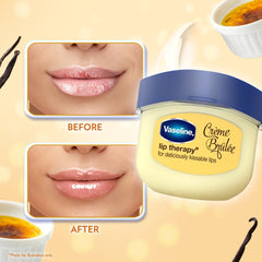 Vaseline Lip Care Crème Brulee Lip Balm Tub With Pure Jelly & Crème Brulee For Deliciously Kissable Lips| Nourishes & Protects Lips| Non-greasy Lip Moisturizer for Naturally Tinted Lips| 7 gm