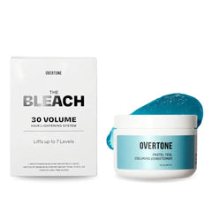 Overtone Color Depositing Semi-Permanent Hair Dye Conditioner - 8 oz For Natural & Color-Treated Hair, The Bleach 30 Volume Hair Lightening Kit - Professional-Grade Included - Pastel Teal