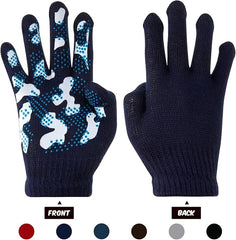 ASSHMHTC 6 Pairs Boys Girls Magic Stretch Gripper Gloves Winter Knitted Full Finger Gloves for 7-11 Years Old Kids, 6 Styles