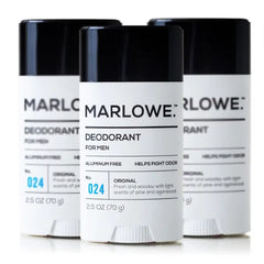 MARLOWE. No. 024 Natural Deodorant for Men 3-Pack | Aluminum Free Stick | Made with Coconut Oil, Shea Butter, Jojoba | Only No-Nonsense Ingredients that Work Best | Sage & Fir Scent