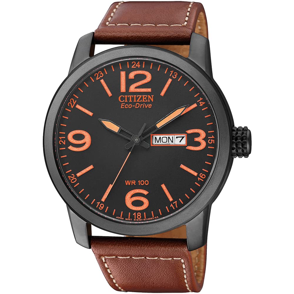 Citizen Men's Analogue Eco-Drive Watch with Leather Strap BM8476-07EE, Black/Brown, Strap
