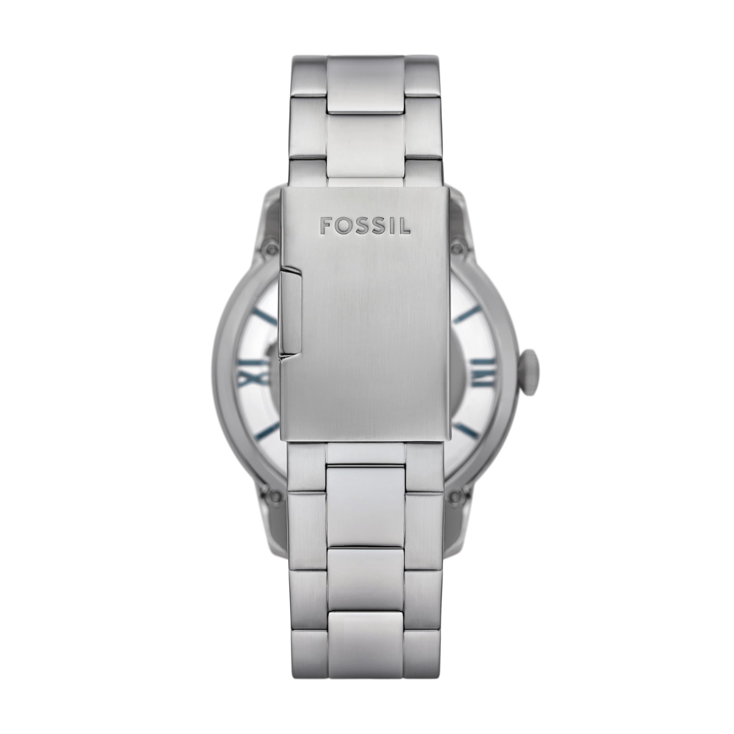 Fossil Men's Townsman Automatic Stainless Steel and Leather Three-Hand Skeleton Watch, Color: Silver/Pacific Blue Indices (Model: ME3260)