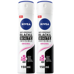 NIVEA MEN Antiperspirant Spray for Men, Black & White Invisible Protection Original, 2x150ml & Black & White Invisible Original, Antiperspirant For Women, Spray 150ml, Pack Of 2