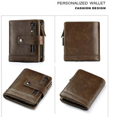 SLGOL Men‘s Leather Wallet Genuine Leather RFID Blocking Bifold Zipper Pocket Card Holder with ID Window and Card Case Purse - 828-coffee