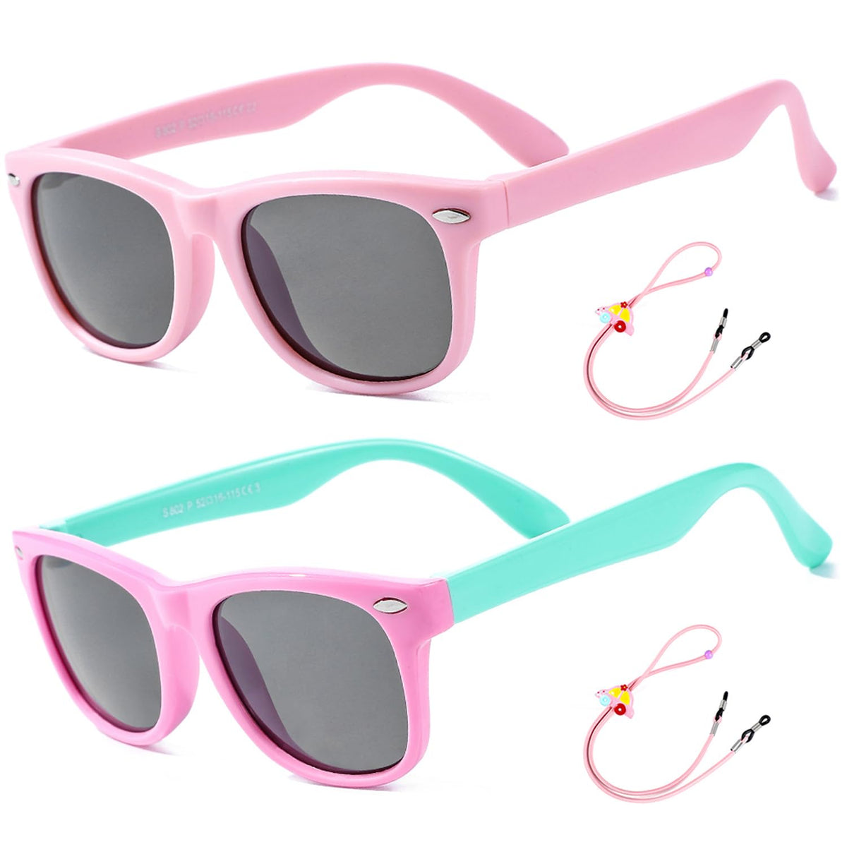 Flexible Kids Sunglasses Polarized Sports Sun Glasses Girls Boys Shades with Straps UV400 Protection Eyewear for Age 2-10