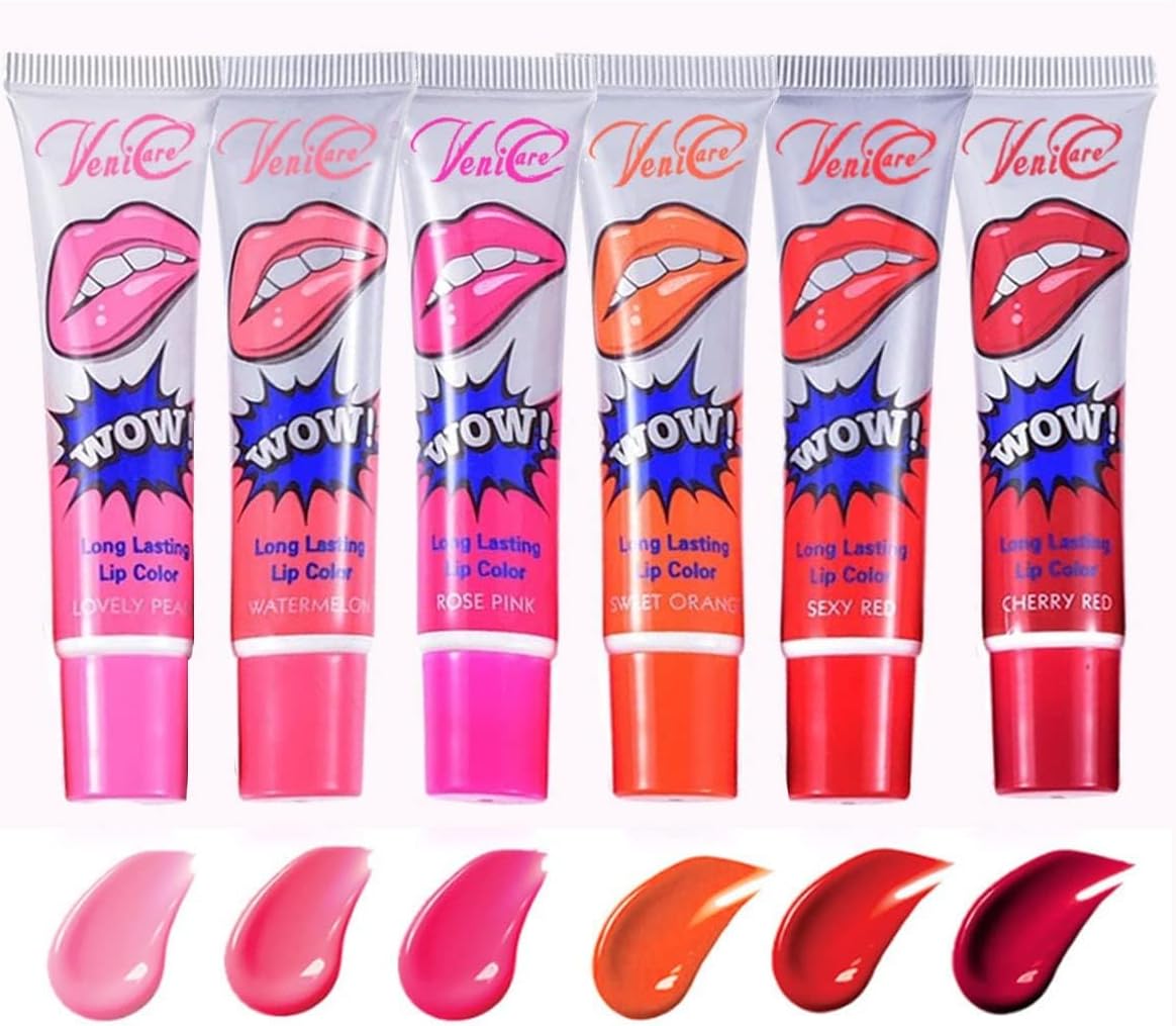 Azonee 6 Colors Lip Tint Stain Set, Colors Color Peel Off Lip Stain Lip Gloss Tattoo Mask Tint Long Lasting Waterproof Lip Gloss, Long Lasting Non-Stick Cup Peel Off Lip Party Lip Tint Makeup