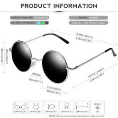 KANASTAL Hippie Round Polarized Sunglasses for Women Men, Small Circle Sun Glasses Classic Vintage Retro Shades Metal Frame UV400 Protection