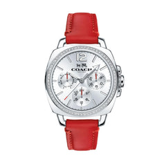 COACH WOMEN'S SILVER & WHITE DIAL RED LEATHER WATCH - 14502171