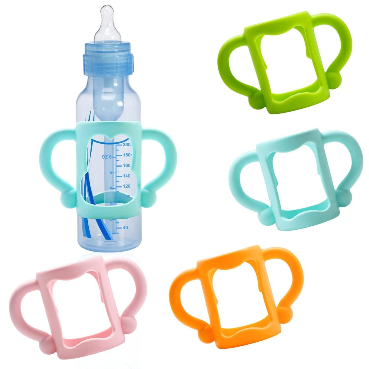 Morofme Baby Bottle Handles for Dr. Brown Narrow Baby Bottles, Pack of 4, Soft Silicone Bottle Holder with Easy Grip Handles for Self-Feeding Babies to Drink Independently